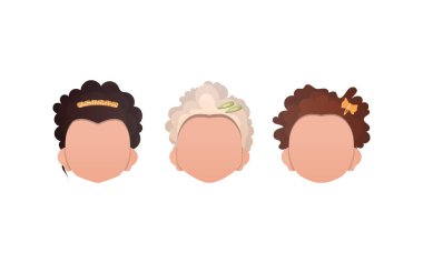 Beyaz arka planda izole edilmiş bir grup kız var. Çizgi film tarzı. Vektör.