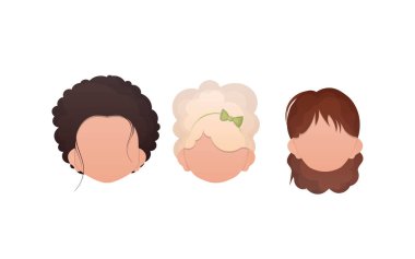 Beyaz arka planda izole edilmiş bir grup kız var. Çizgi film tarzı. Vektör illüstrasyonu.