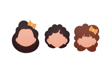 Beyaz arka planda izole edilmiş bir grup kız var. Çizgi film tarzı. Vektör illüstrasyonu.