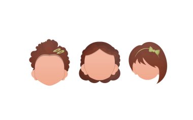 Beyaz arka planda izole edilmiş bir grup kız var. Çizgi film tarzı. Vektör illüstrasyonu.