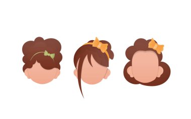 Beyaz arka planda izole edilmiş bir grup kız var. Çizgi film tarzı. Vektör illüstrasyonu.