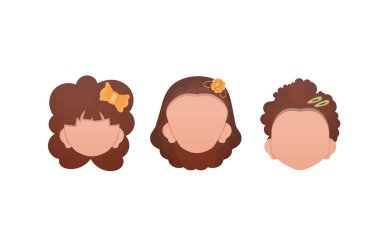 Beyaz arka planda izole edilmiş bir grup kız bebek. Çizgi film tarzı. Vektör illüstrasyonu.