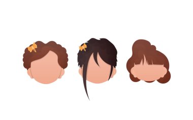 Beyaz arka planda izole edilmiş bir grup kız bebek. Çizgi film tarzı. Vektör illüstrasyonu.