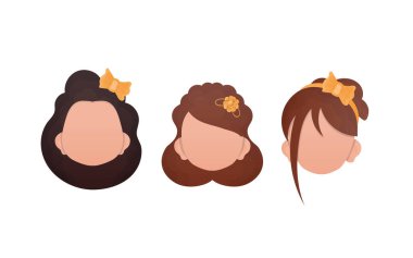 Beyaz arka planda izole edilmiş bir grup kız bebek. Çizgi film tarzı. Vektör illüstrasyonu.