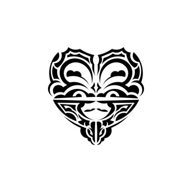 Süslü Viking yüzleri. Hawaii kabile modelleri. Parmak izi için uygun. Beyaz arka planda izole edilmiş. Siyah süs, vektör illüstrasyonu.