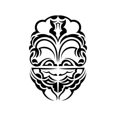 Süslü Viking yüzleri. Maori kabilesi kalıpları. Dövmeler için uygun. Beyaz arka planda izole edilmiş. Siyah süs, vektör.