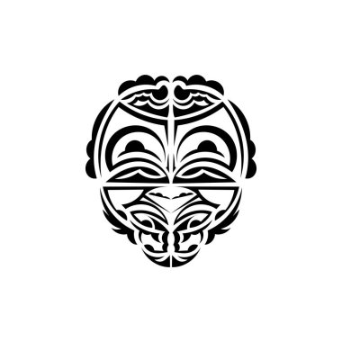 Süslü yüzler. Polinezya kabile kalıpları. Parmak izi için uygun. İzole edilmiş. Siyah süs, vektör illüstrasyonu.