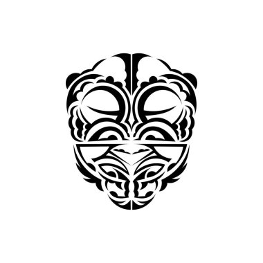 Süslü yüzler. Maori kabilesi kalıpları. Parmak izi için uygun. İzole edilmiş. Vektör illüstrasyonu.