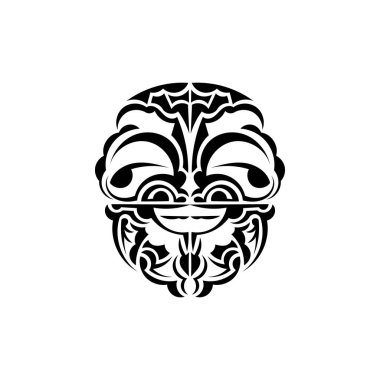 Süslü yüzler. Maori kabilesi kalıpları. Parmak izi için uygun. İzole edilmiş. Siyah süs, vektör illüstrasyonu.