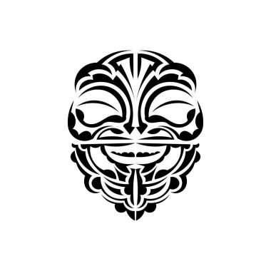 Süslü yüzler. Maori kabilesi kalıpları. Dövmeler için uygun. Beyaz arka planda izole edilmiş. Siyah süs, vektör.