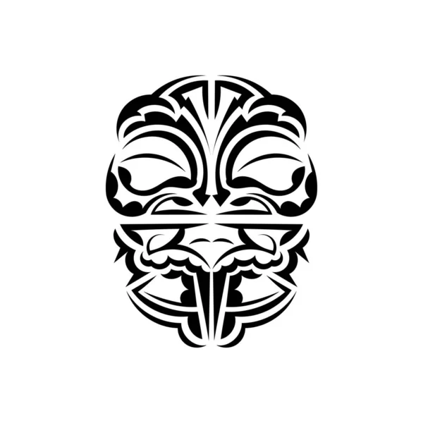 Орнаментальні Обличчя Гавайські Племінні Уподобання Використовується Друку Ізольований Чорний Орнамент — стоковий вектор