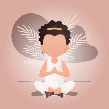 Küçük kız lotus pozisyonunda oturuyor. Yogacı çocuklar. Vektör.