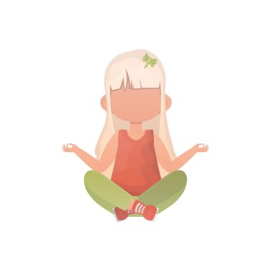 Küçük kız meditasyon yapıyor. İzole edilmiş. Vektör.