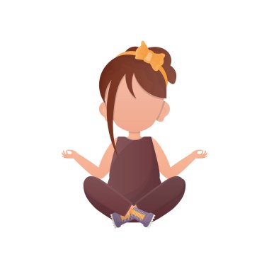 Küçük kız meditasyon yapıyor. İzole edilmiş. Vektör illüstrasyonu.