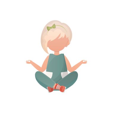 Küçük kız yoga yapıyor. Beyaz arka planda izole edilmiş. Vektör.