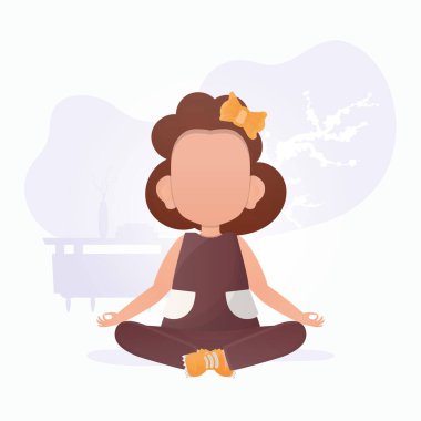 Küçük kız meditasyon yapıyor. Yogacı çocuklar. Vektör.
