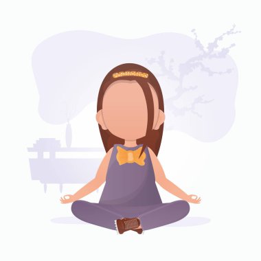 Küçük kız meditasyon yapıyor. Yogacı çocuklar. Vektör illüstrasyonu.