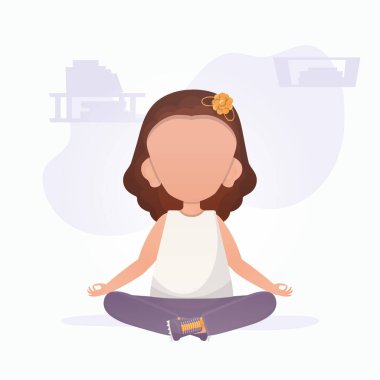 Küçük kız yoga yapıyor. Çocuk meditasyonu. Vektör.