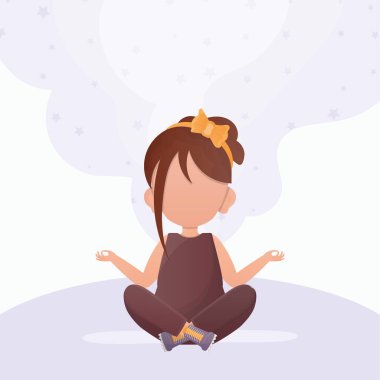 Lotus pozisyonunda yoga yapan küçük bir kız. Çocuk meditasyonu. Vektör.