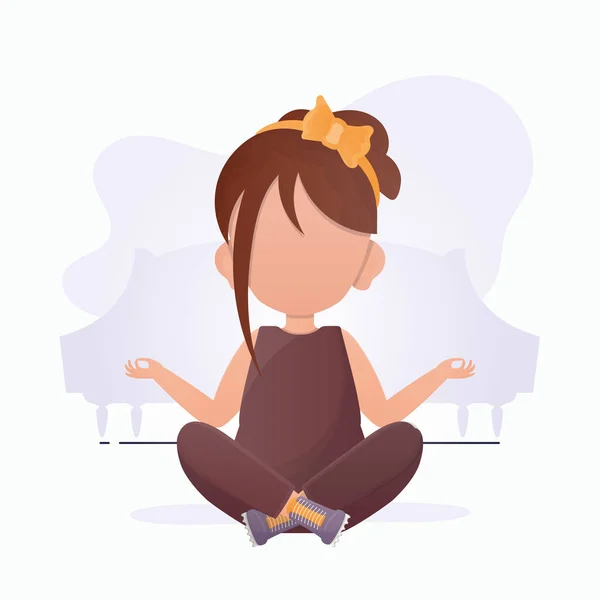 Küçük Kız Meditasyon Yapıyor Çocuk Meditasyonu Vektör — Stok Vektör