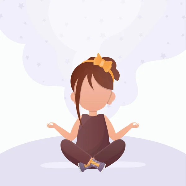 蓮の花でヨガをしている少女 子供の瞑想 ベクトル — ストックベクタ