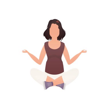 Kadın meditasyon yapıyor. İzole edilmiş. Çizgi film biçimi.