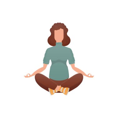 Kadın meditasyon yapıyor. İzole edilmiş. Çizgi film tarzında vektör illüstrasyonu.