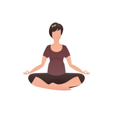 Kadın meditasyon yapıyor. Beyaz arka planda izole edilmiş. Vektör.