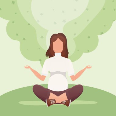 Yoga yapan bir kadın. Sağlıklı yaşam tarzı kavramı. Çizgi film biçimi.