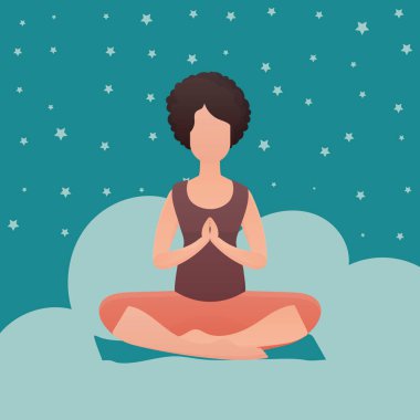 Lotus pozisyonunda yoga yapan bir kadın. Sağlıklı yaşam tarzı kavramı. Vektör.