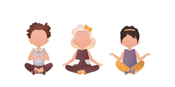 Маленькі Дівчата Медитують Дитяча Медитація Векторні Ілюстрації Встановити Ізольовано Білому — стоковий вектор