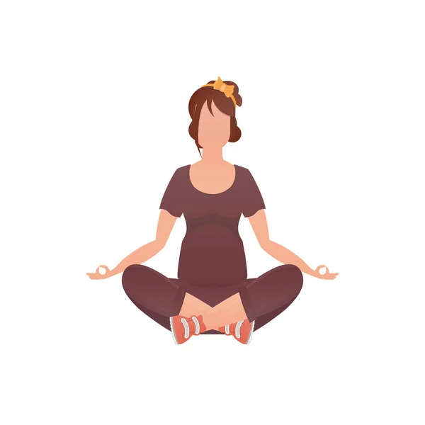 Woman Sits Lotus Position Isolated Vector Illustration — Stock Vector