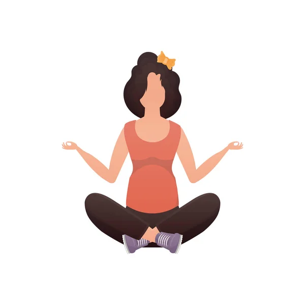 Woman Sits Lotus Position Isolated White Background Vector Illustration Cartoon — Stock Vector