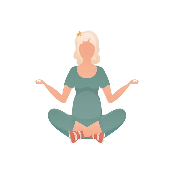 Woman Sits Lotus Position Isolated White Background Vector — Stock Vector