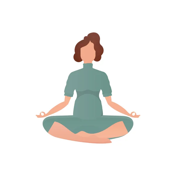Woman Meditates Isolated White Background Cartoon Style — Stock Vector