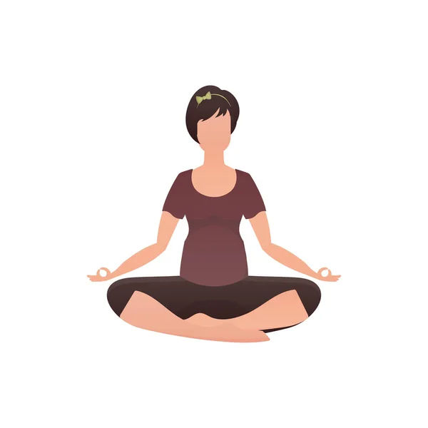 Woman Meditates Isolated White Background Vector — Stock Vector