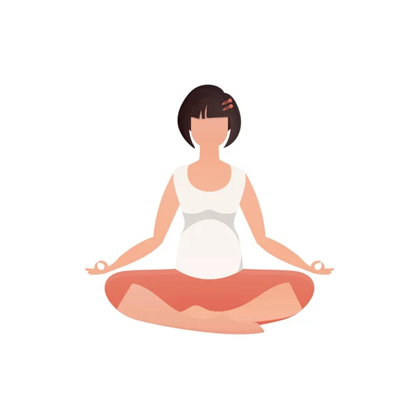Woman Meditates Isolated White Background Vector Illustration — Stock Vector