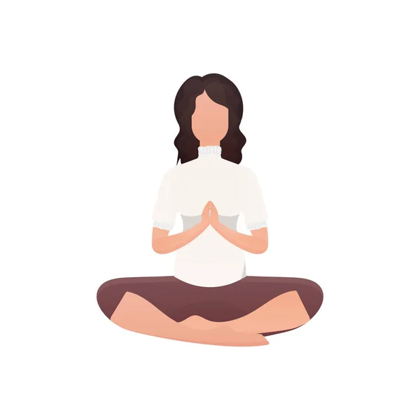 Mujer Haciendo Yoga Aislado Ilustración Vectorial Estilo Dibujos Animados — Vector de stock