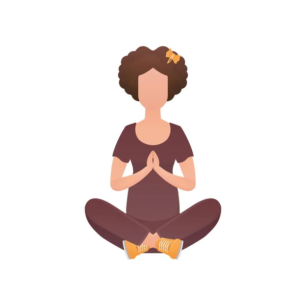 Woman Doing Yoga Lotus Position Isolated Cartoon Style — Stock Vector