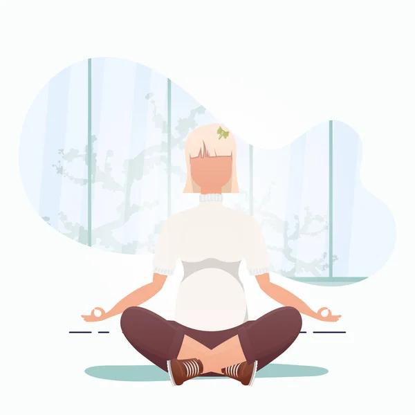 女は瞑想する 健康的なライフスタイルのコンセプト 漫画風のベクトルイラスト — ストックベクタ