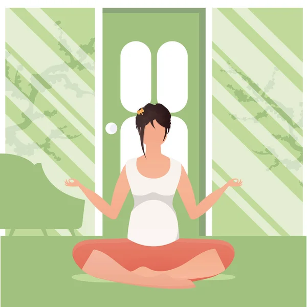 Woman Sits Lotus Position Concept Calm Tranquility Vector — Stock Vector