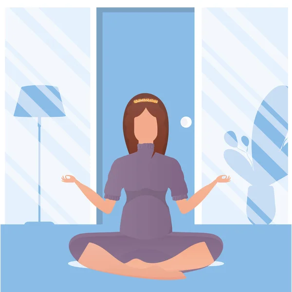 Woman Meditates Healthy Lifestyle Concept Cartoon Style — Stock Vector