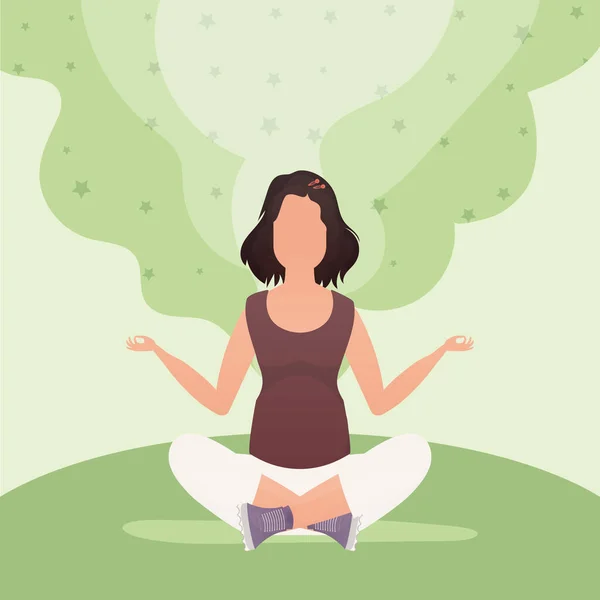 女は瞑想する 落ち着きと静けさの概念 ベクトル — ストックベクタ