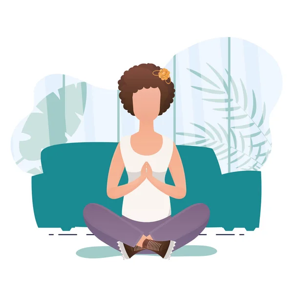 Girl Sitting Lotus Position Healthy Lifestyle Concept Vector — Stock Vector