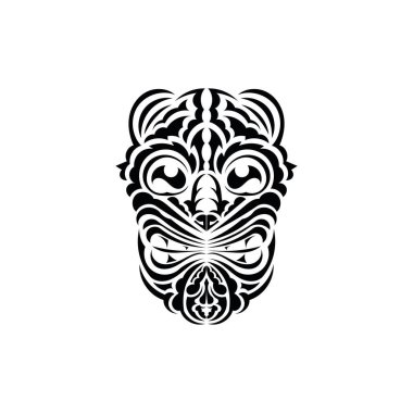 Kabile maskesi. Eski kabilelerin tarzında siyah dövme. Siyah süs. Vektör illüstrasyonu beyaz arkaplanda izole edildi.