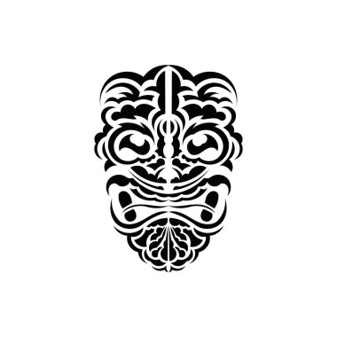 Kabile maskesi. Eski kabilelerin tarzında siyah dövme. Polinezya tarzı. Beyaz arkaplanda izole edilmiş vektör.