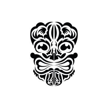 Kalıp maskesi. Geleneksel totem sembolü. Siyah süs. Beyaz arkaplanda izole edilmiş vektör.