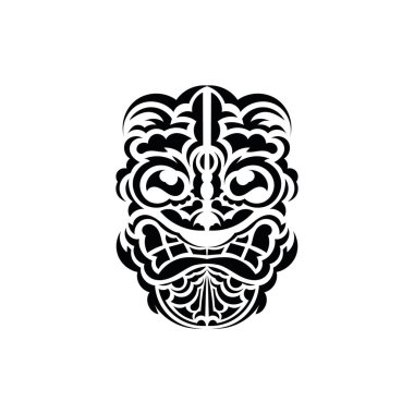 Kalıp maskesi. Geleneksel totem sembolü. Polinezya tarzı. Vektör illüstrasyonu beyaz arkaplanda izole edildi.