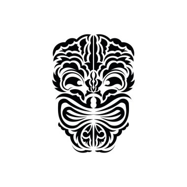 Kalıp maskesi. Geleneksel totem sembolü. Maori tarzı. Vektör illüstrasyonu beyaz arkaplanda izole edildi.