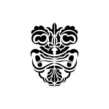 Kalıp maskesi. Eski kabilelerin tarzında siyah dövme. Basit bir tarz. Vektör illüstrasyonu beyaz arkaplanda izole edildi.